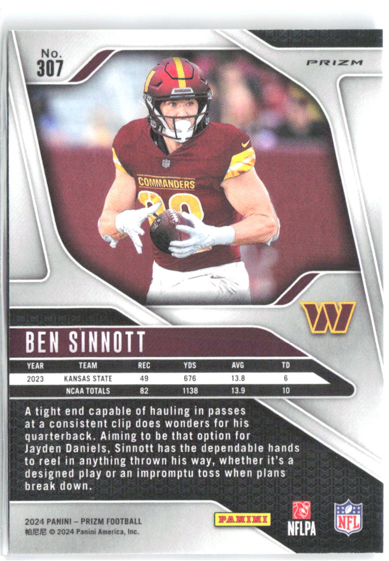 Ben Sinnott Panini Prizm - Red White and Blue 307 2024 Washington Commanders
