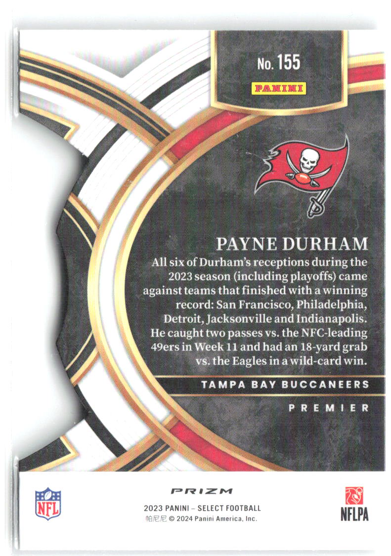 Payne Durham Panini Select Silver Prizms Die Cuts 155 2023 Tampa Bay Buccaneers