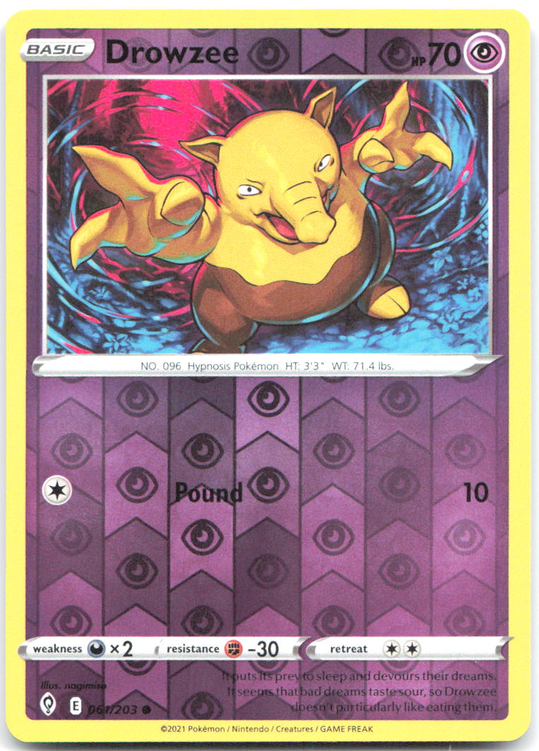 Drowzee Reverse Holo Common SWSH07 Evolving Skies 061/203 NM Shin Nagasawa