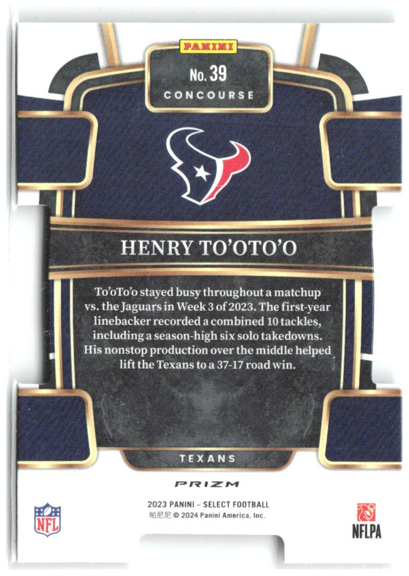 Henry To'oTo'o Select - Black and Red Prizms Die Cuts 39 2023 Houston Texans