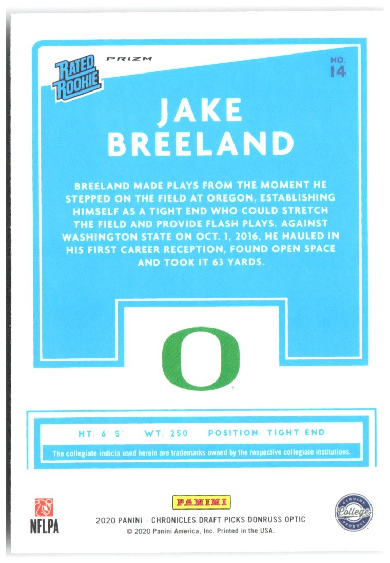 Jake Breeland Chronicles Draft Picks -  Optic Rated Rookies Red 14 2020 Oregon