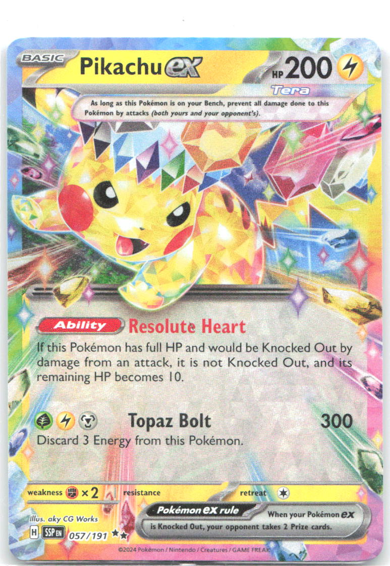 Pikachu ex Holo Double Rare SV08: Surging Sparks 057/191 NM aky CG Works