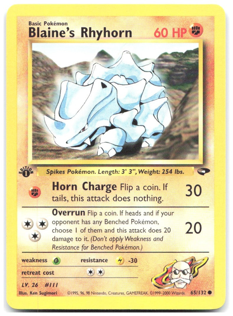 Blaine's Rhyhorn 1st Edition Common Gym Challenge 065/132 NM Ken Sugimori