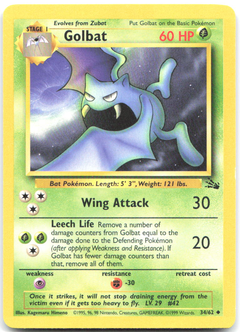 Golbat Unlimited Uncommon Fossil 34/62 LP Kagemaru Himeno