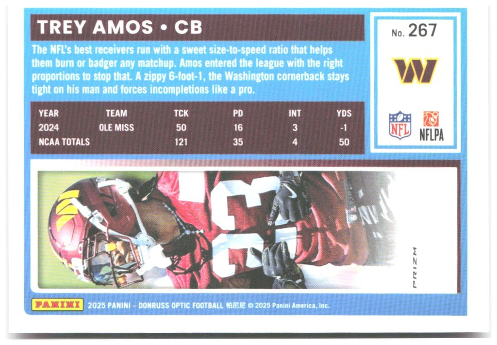 Trey Amos Donruss Optic - Pink 267 2025 Washington Commanders