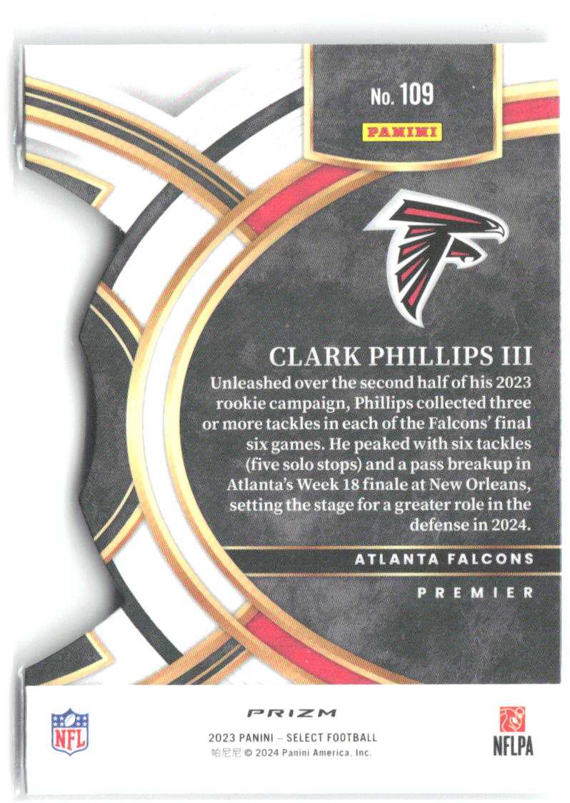 Clark Phillips III Panini Select Silver Prizms Die Cuts 109 2023 Atlanta Falcons