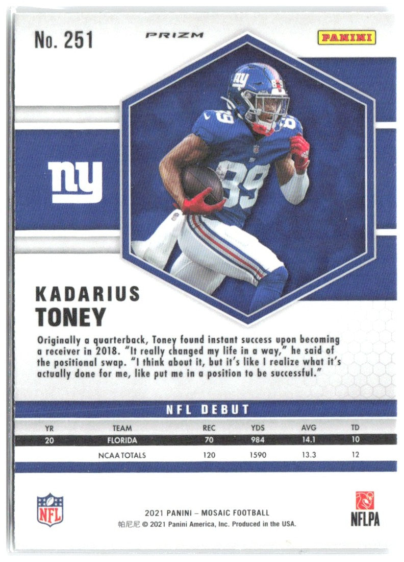 Kadarius Toney Panini Mosaic - Prizm Green 251 2021 New York Giants
