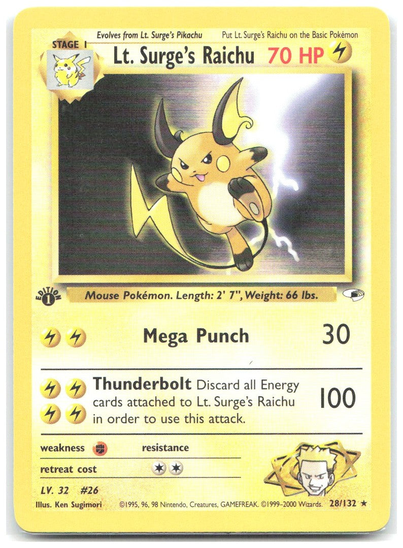 Lt. Surge's Raichu 1st Edition Rare Gym Heroes 028/132 NM Ken Sugimori