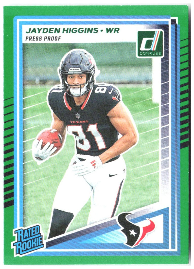 Jayden Higgins Donruss - Press Proofs Green 334 2025 Houston Texans