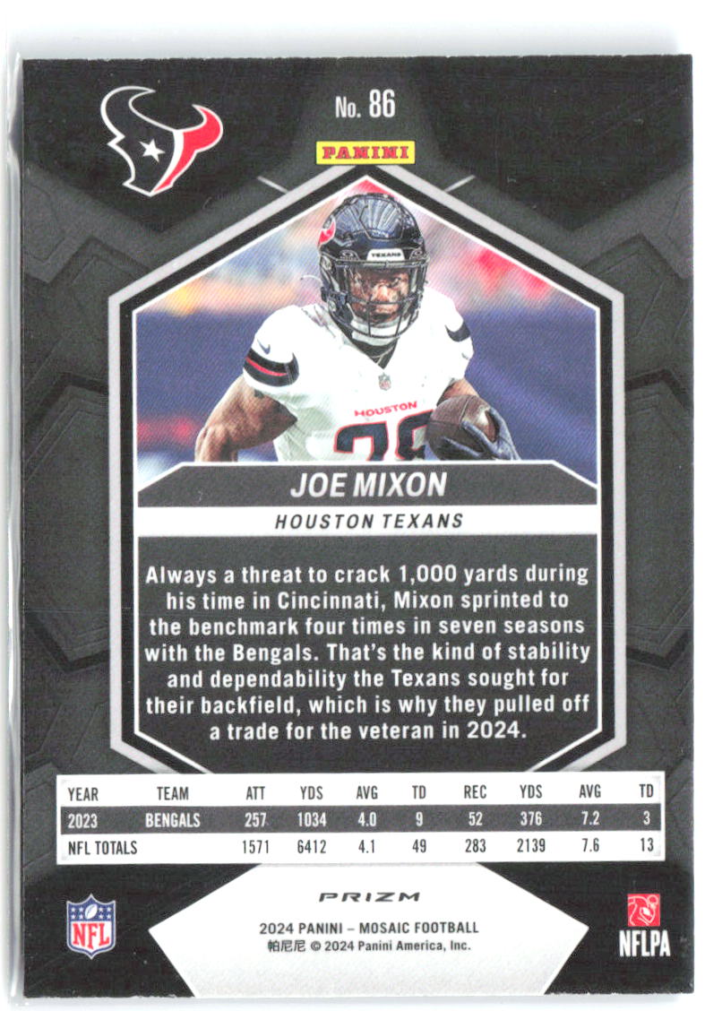 Joe Mixon Panini Mosaic - Mosaic Reactive Blue 86 2024 Houston Texans