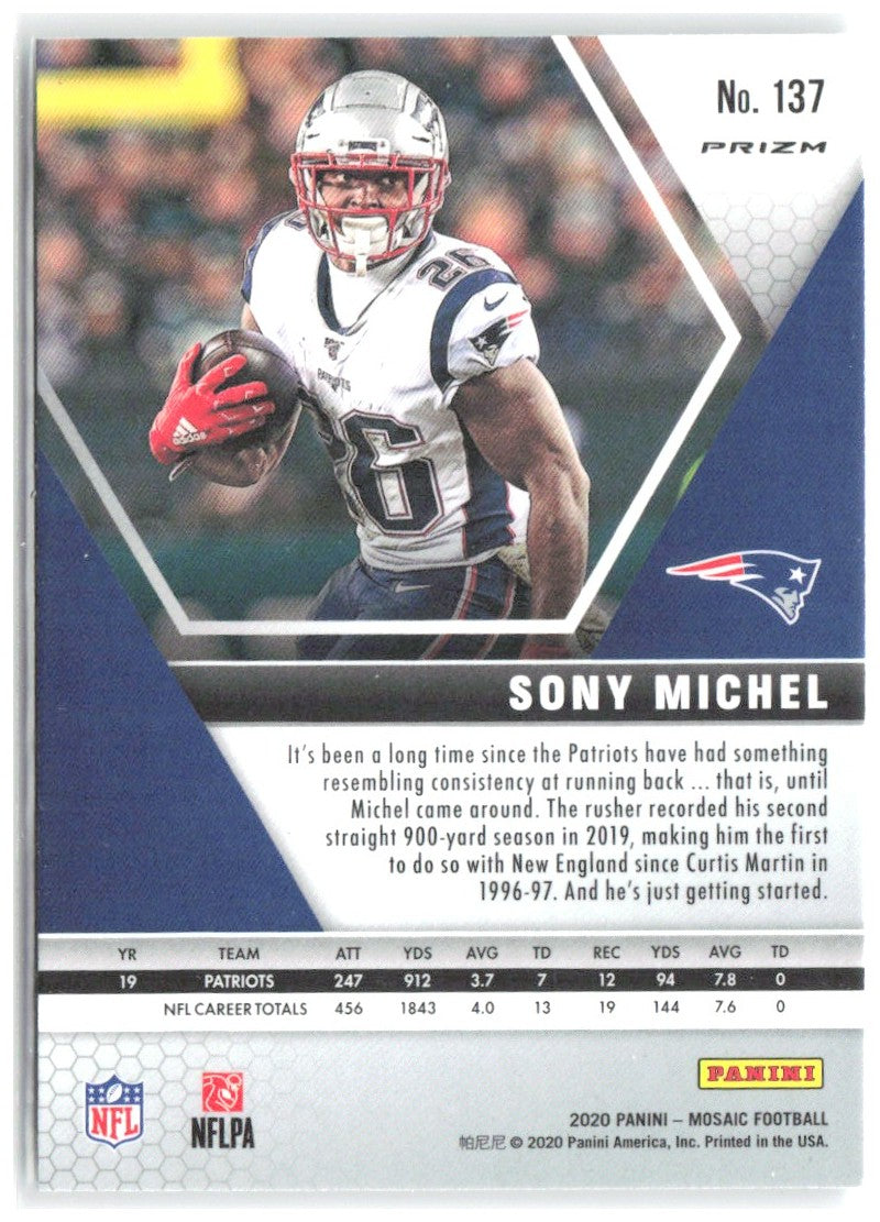 Sony Michel Panini Mosaic - Prizm Silver 137 2020 New England Patriots