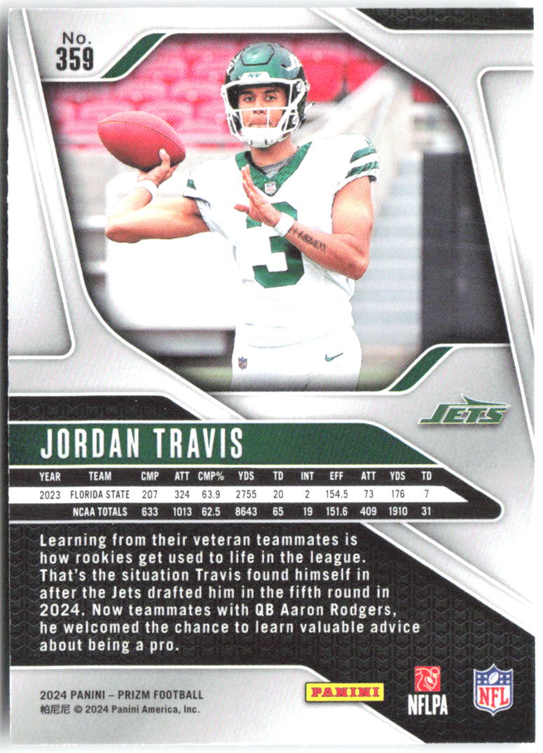 Jordan Travis Panini Prizm 359 2024 New York Jets RC