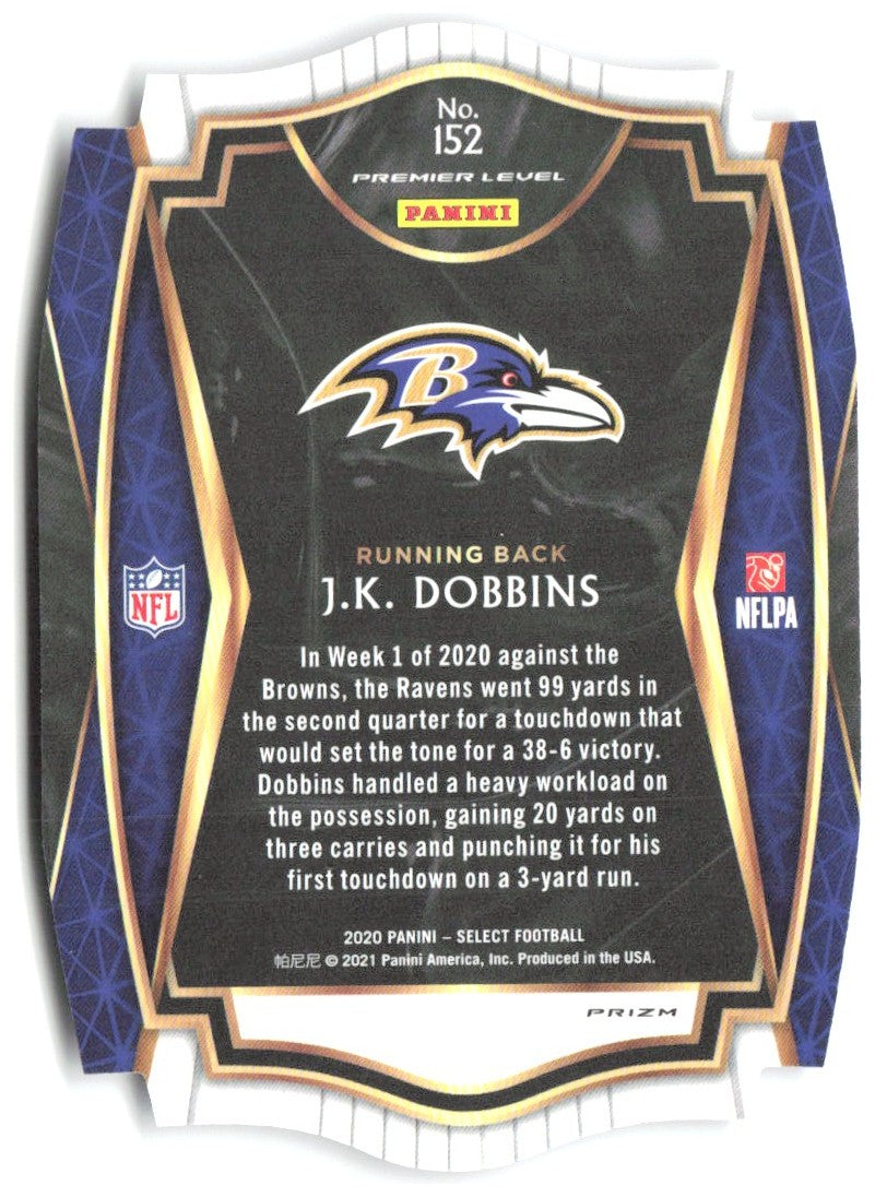 J.K. Dobbins Panini Select - Purple Prizm Die Cut 152 2020 Baltimore Ravens