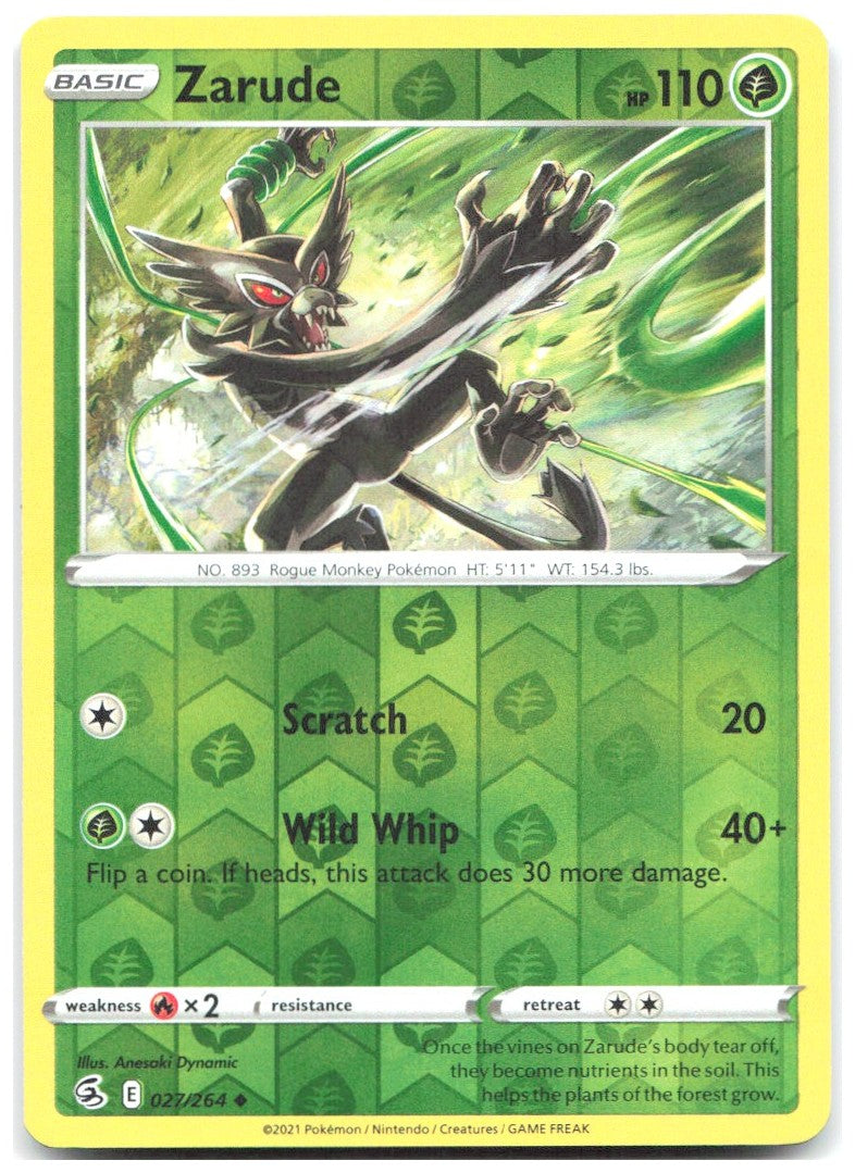 Zarude Reverse Holo Uncommon SWSH08 Fusion Strike 027/264 NM Anesaki Dynamic