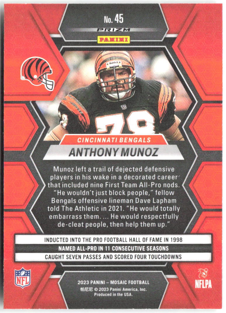 Anthony Munoz Panini Mosaic - Reactive Yellow Mosaic 45 2023 Cincinnati Bengals