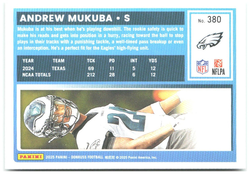 Andrew Mukuba Donruss - Press Proofs Green 380 2025 Philadelphia Eagles