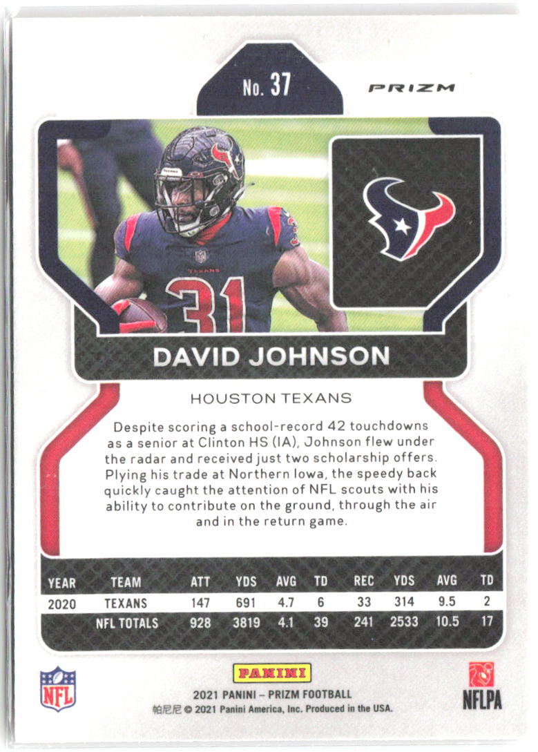 David Johnson Panini Prizm - Disco 37 2021 Houston Texans