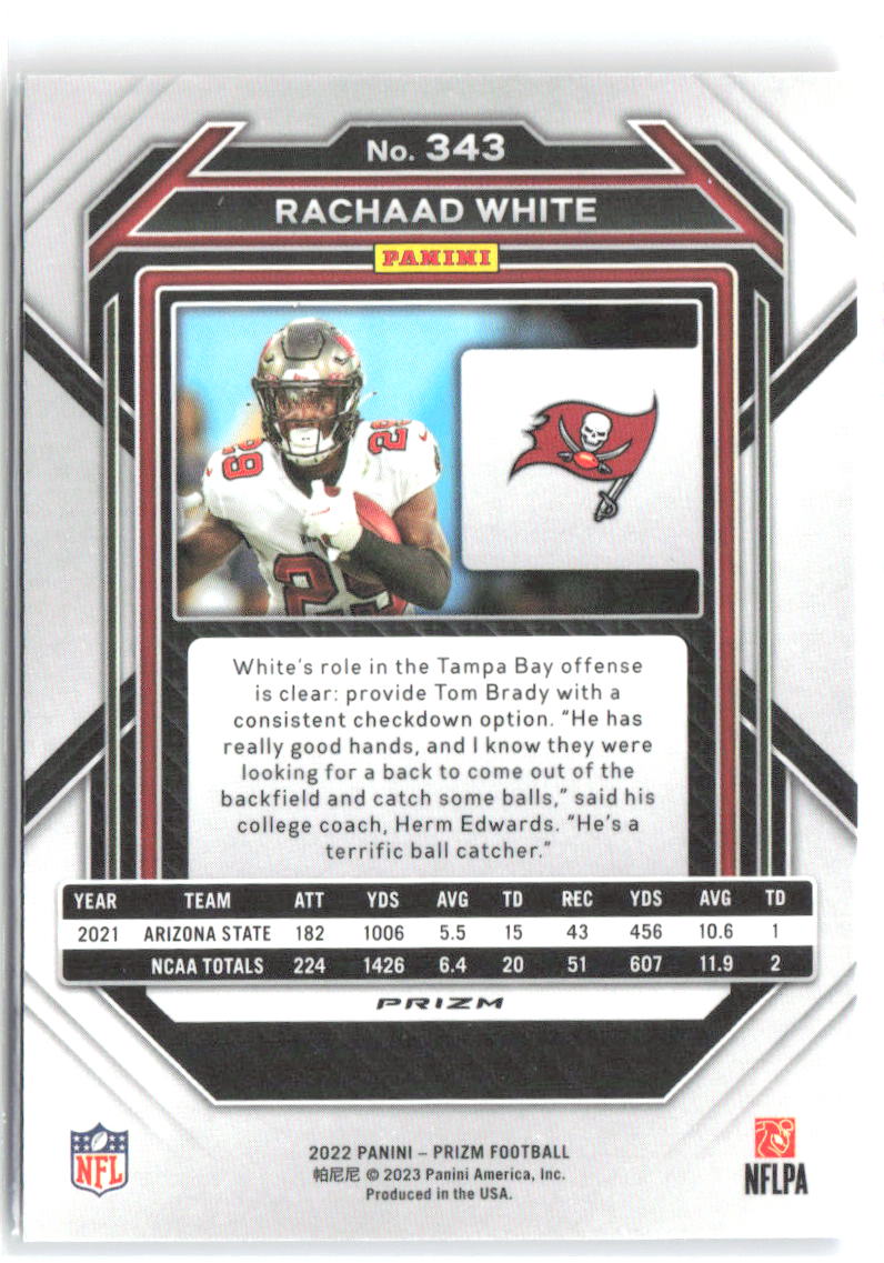 Rachaad White Panini Prizm - Red White and Blue 343 2022 Tampa Bay Buccaneers