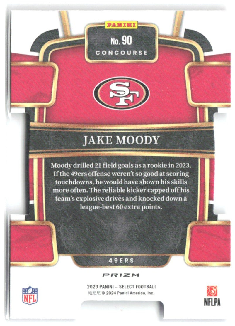 Jake Moody Select - Red and Blue Prizms Die Cuts 90 2023 San Francisco 49ers