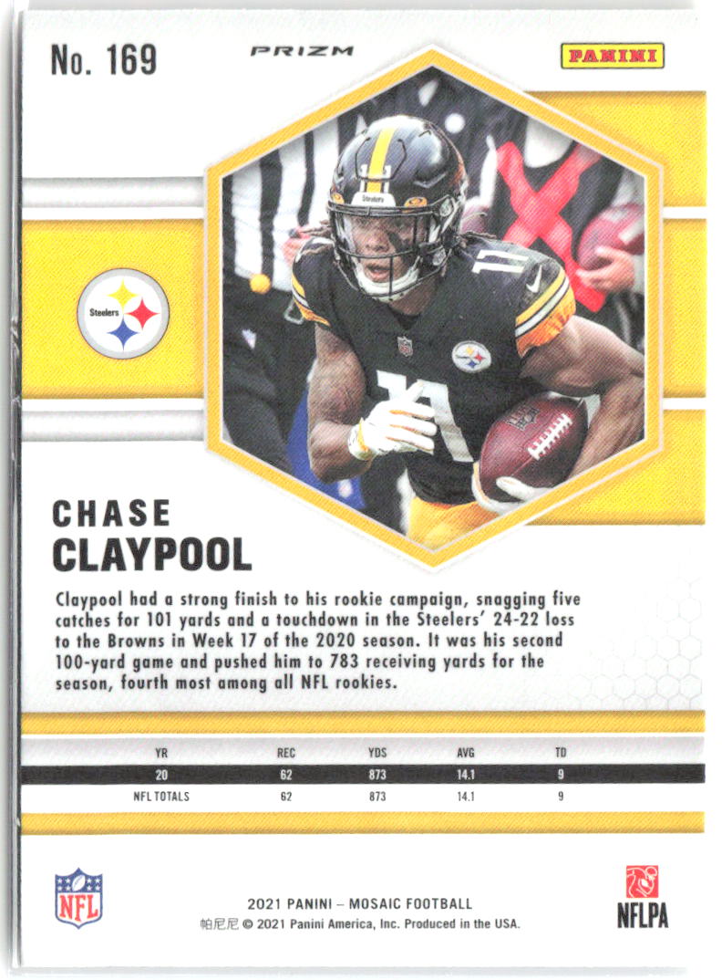 Chase Claypool Panini Mosaic Prizm Reactive Orange 169 2021 Pittsburgh Steelers