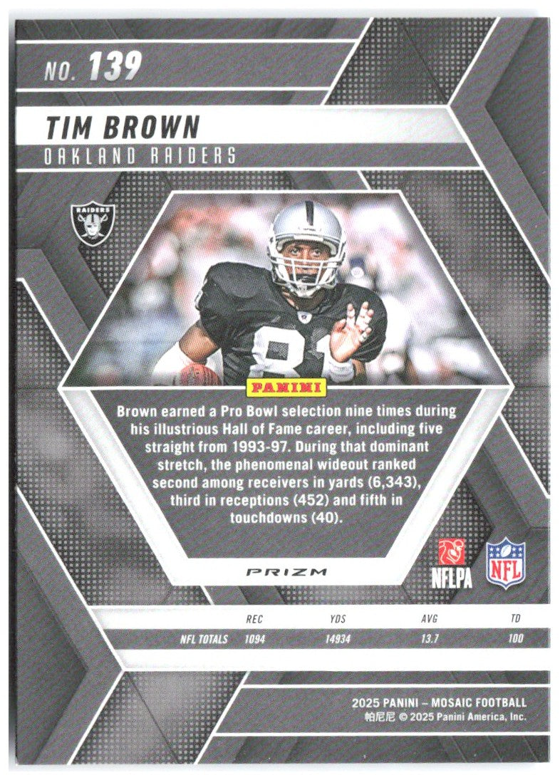 Tim Brown Panini Mosaic - Mosaic Reactive Blue 139 2025 Oakland Raiders