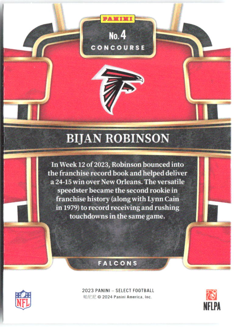 Bijan Robinson Panini Select 4 2023 Atlanta Falcons RC