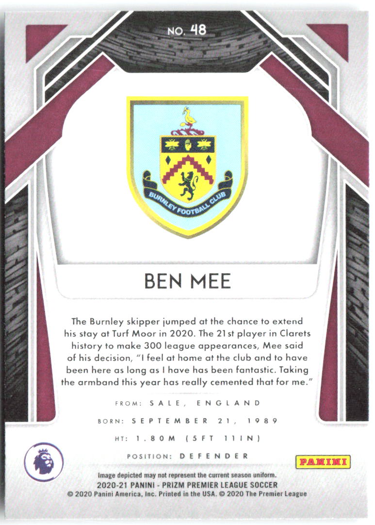 Ben Mee Panini Prizm Premier League 48 2020-21 Burnley
