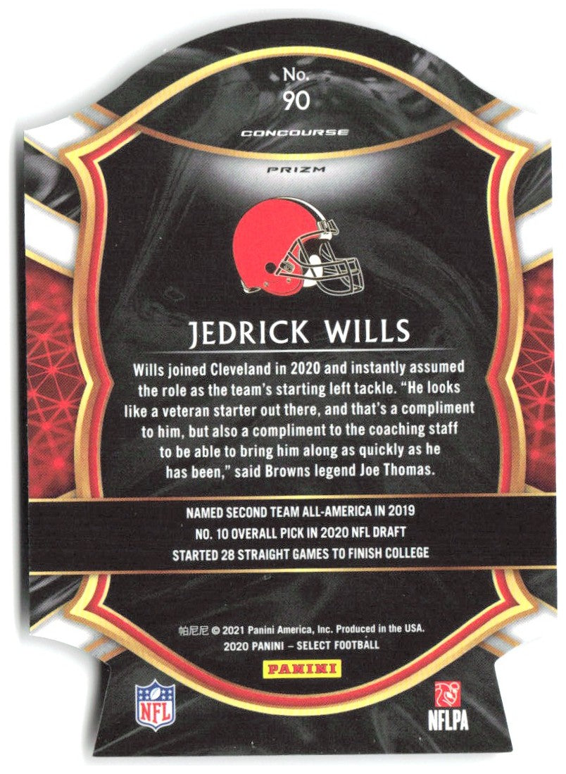 Jedrick Wills Panini Select - Red Prizm Die Cut 90 2020 Cleveland Browns