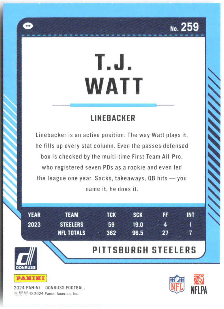 T.J. Watt Donruss 259 2024 Pittsburgh Steelers