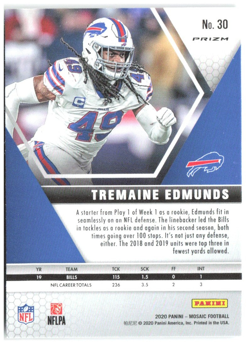 Tremaine Edmunds Panini Mosaic - Prizm Green 30 2020 Buffalo Bills