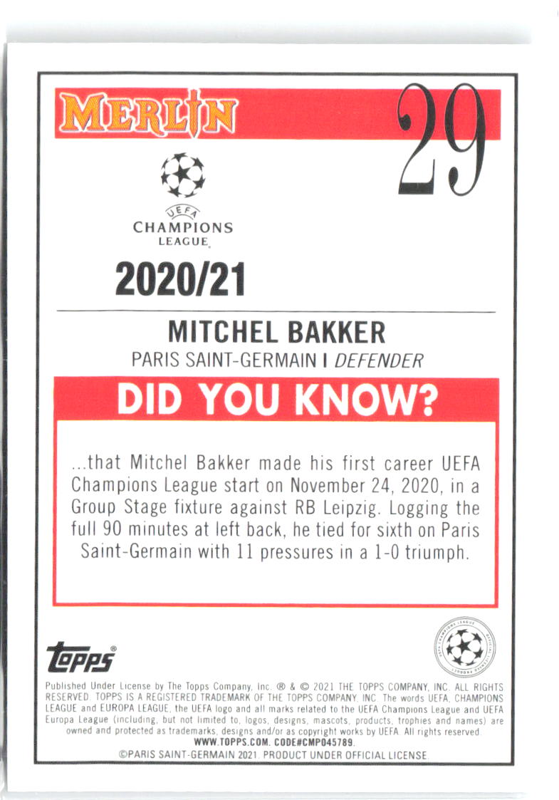 Mitchel Bakker Merlin UEFA Champions League 29 2020-21 Paris Saint-Germain RC