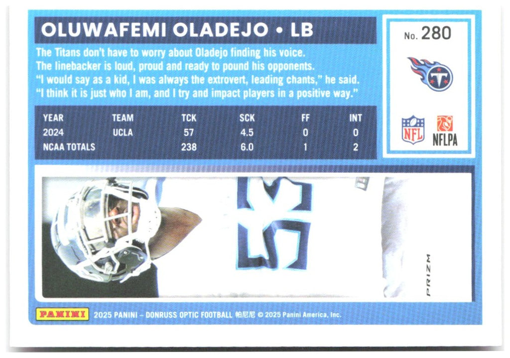 Oluwafemi Oladejo Donruss Optic - Pink 280 2025 Tennessee Titans