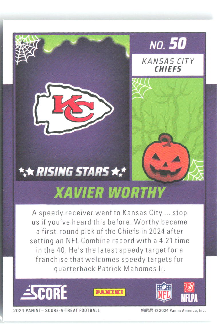 Xavier Worthy Score-A-Treat - Rising Stars Green Bats 50 2024 Kansas City Chiefs