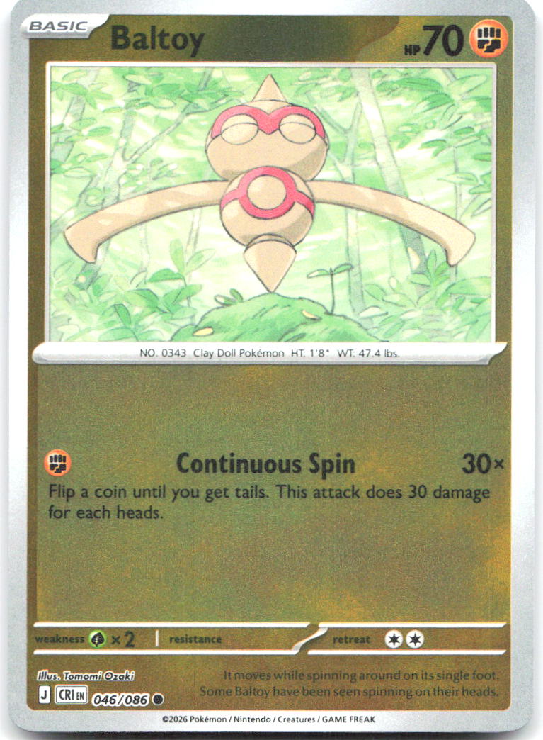 Baltoy Reverse Holo Common ME04: Chaos Rising 046/086 NM Tomomi Ozaki