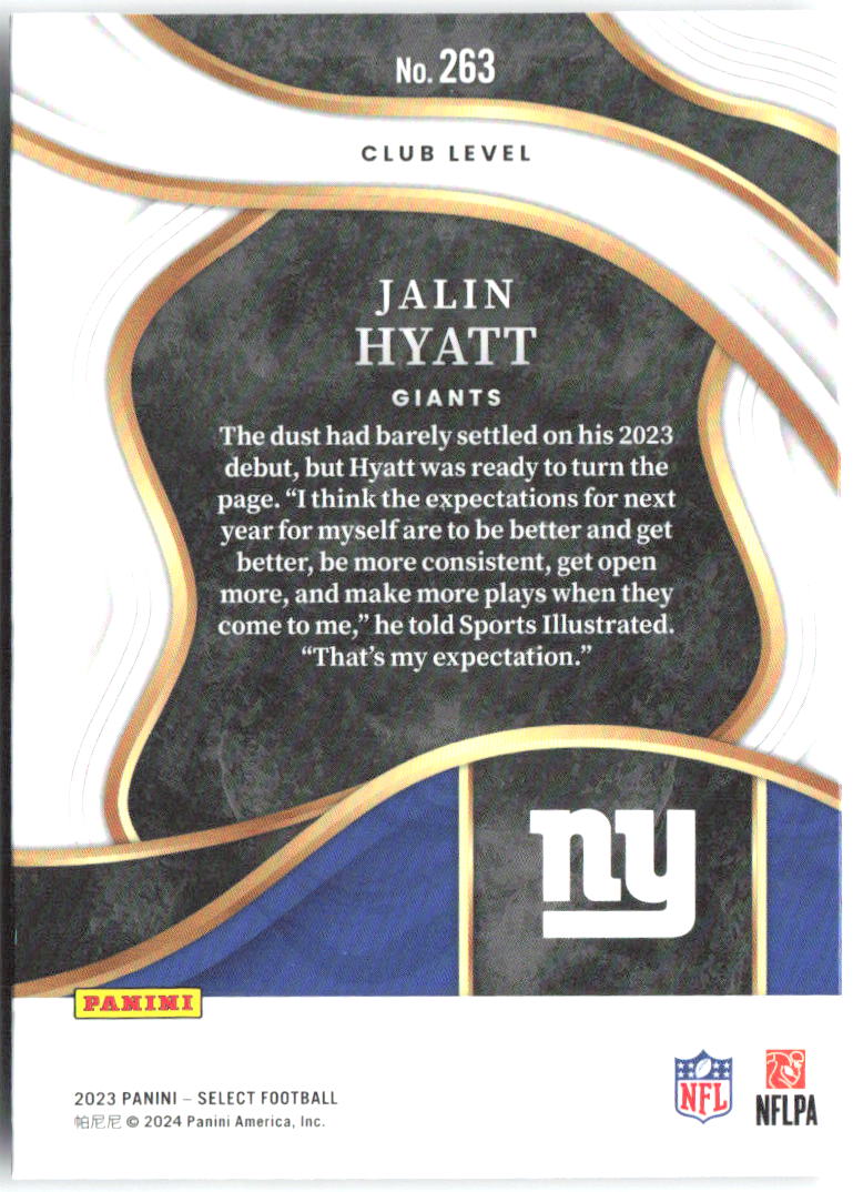 Jalin Hyatt Panini Select 263 2023 New York Giants RC