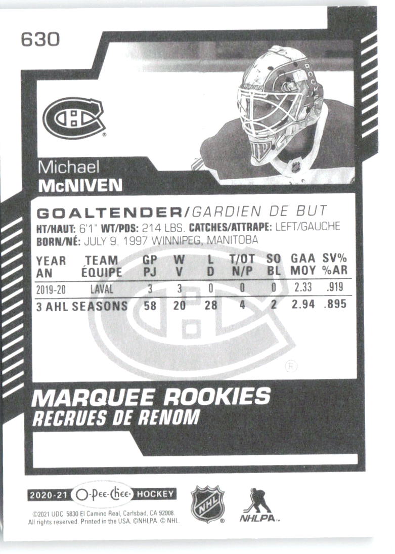 Michael McNiven Upper Deck - 2020-21 O-Pee-Chee Update 630 2020-21 Montreal Canadiens RC