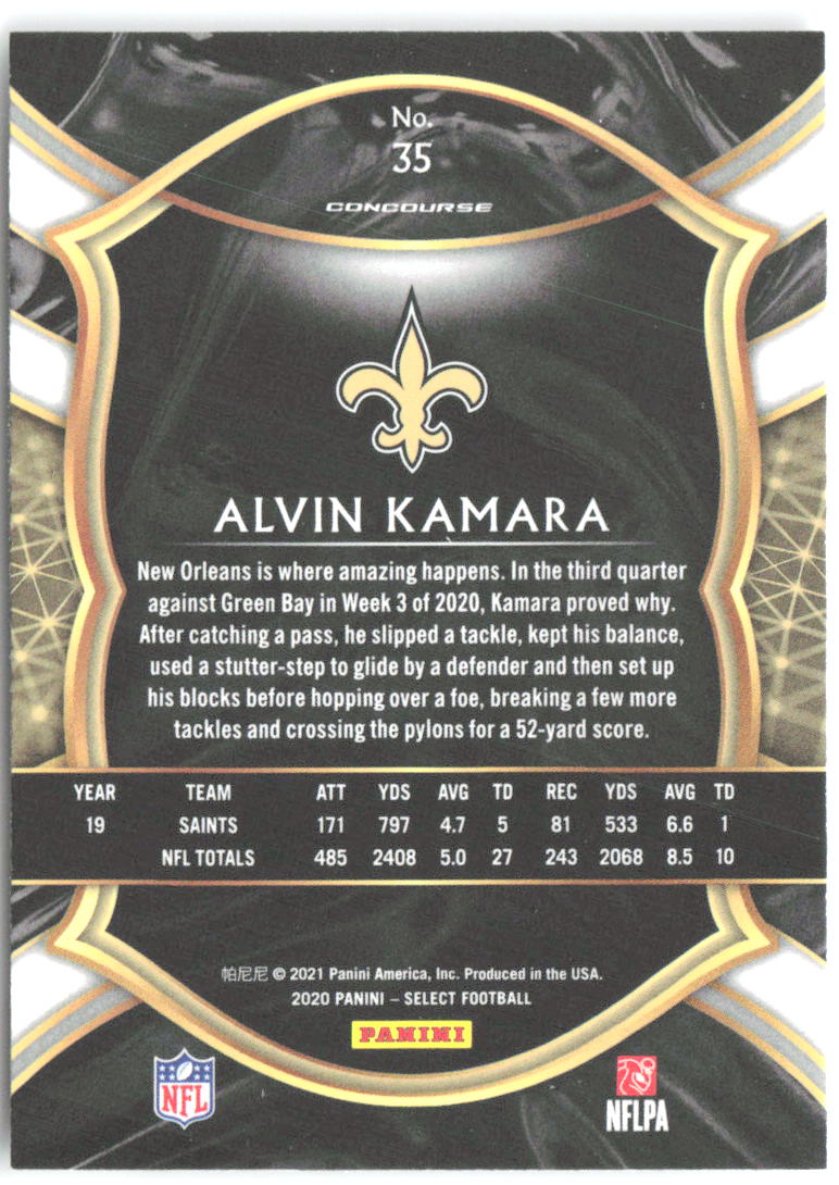 Alvin Kamara Panini Select 35 2020 New Orleans Saints