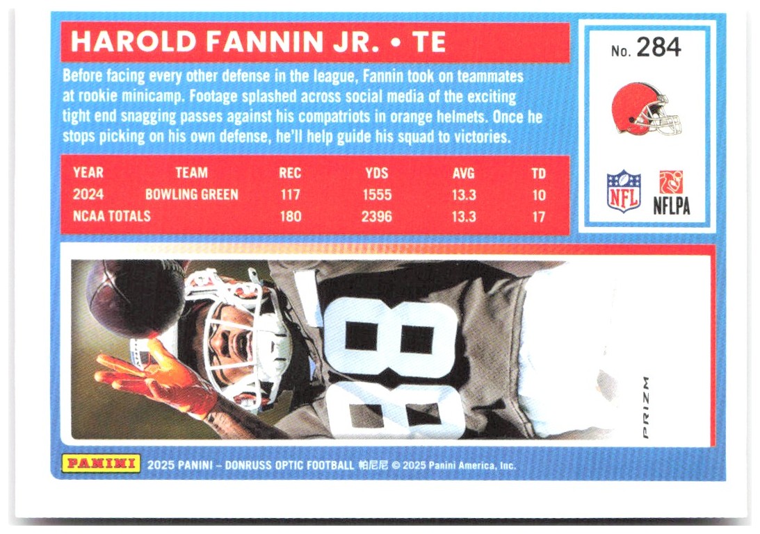Harold Fannin Jr. Donruss Optic - Pink 284 2025 Cleveland Browns