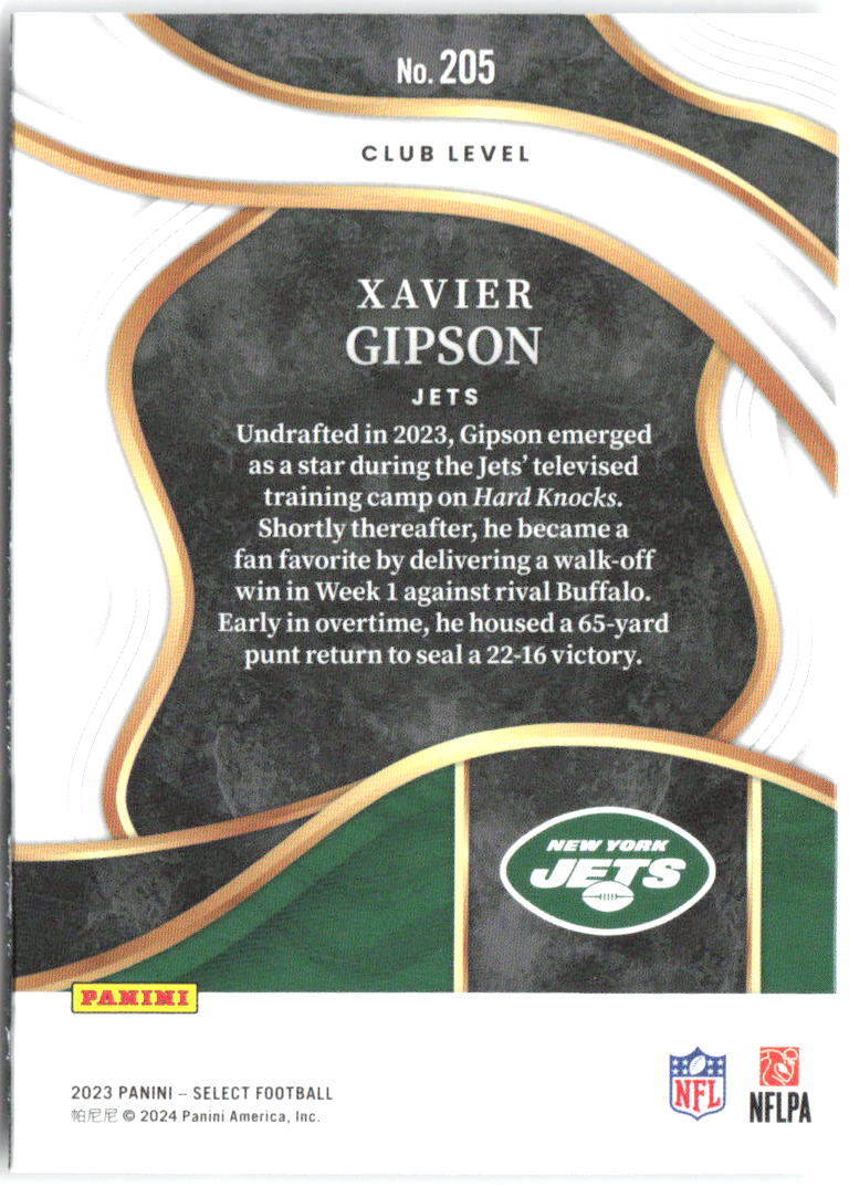 Xavier Gipson Panini Select 205 2023 New York Jets