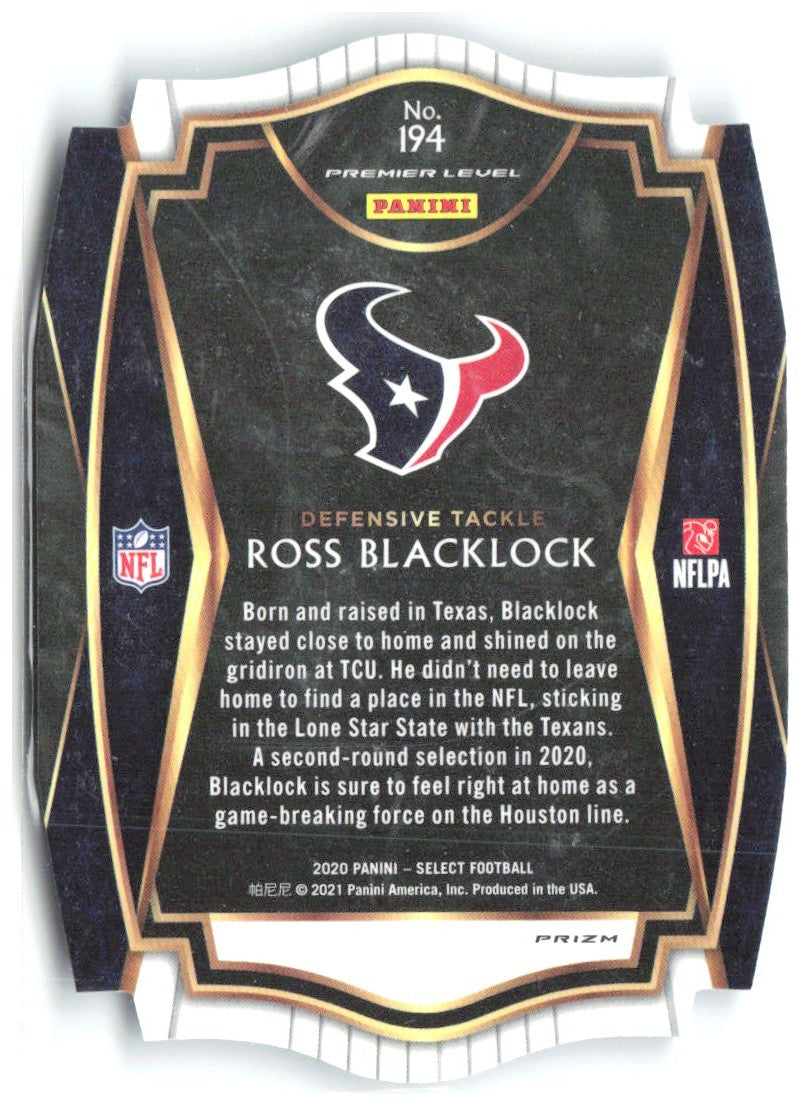 Ross Blacklock Panini Select - Light Blue Prizm Die Cut 194 2020 Houston Texans