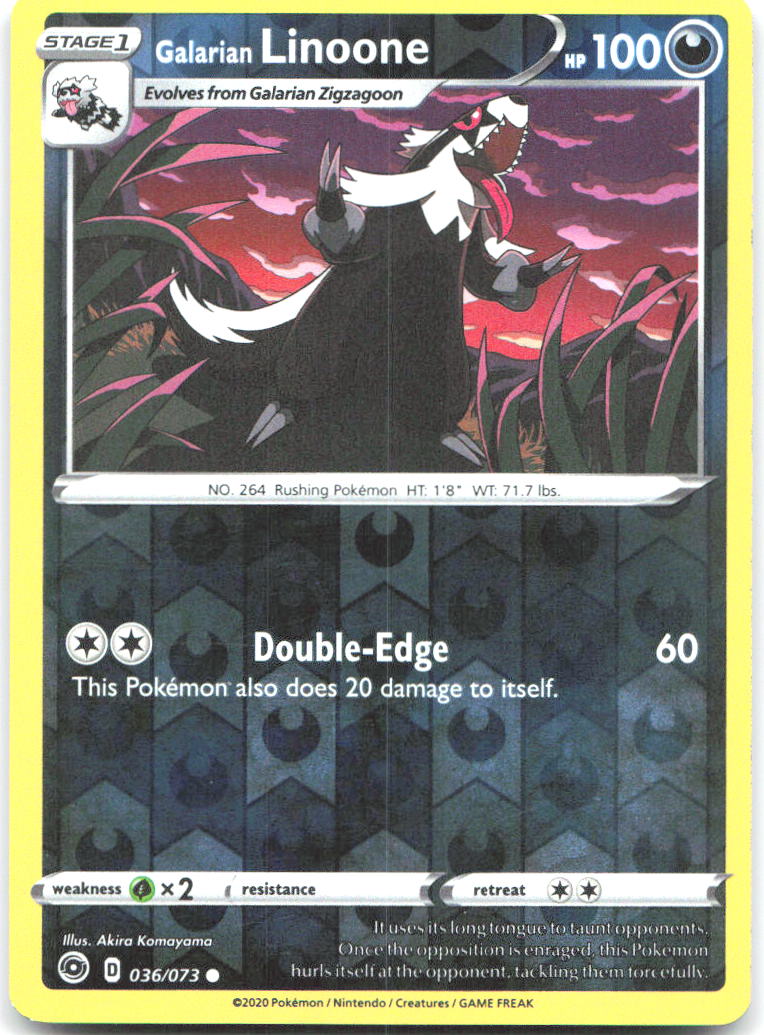 Galarian Linoone Reverse Holo Common Champion's Path 36/73 NM Akira Komayama