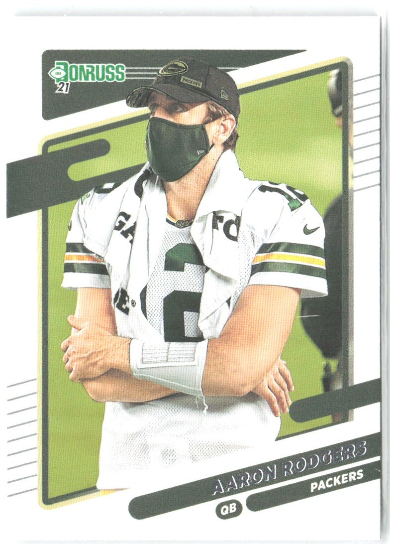 Aaron Rodgers Donruss 155 2021 Green Bay Packers No Helmet Variant