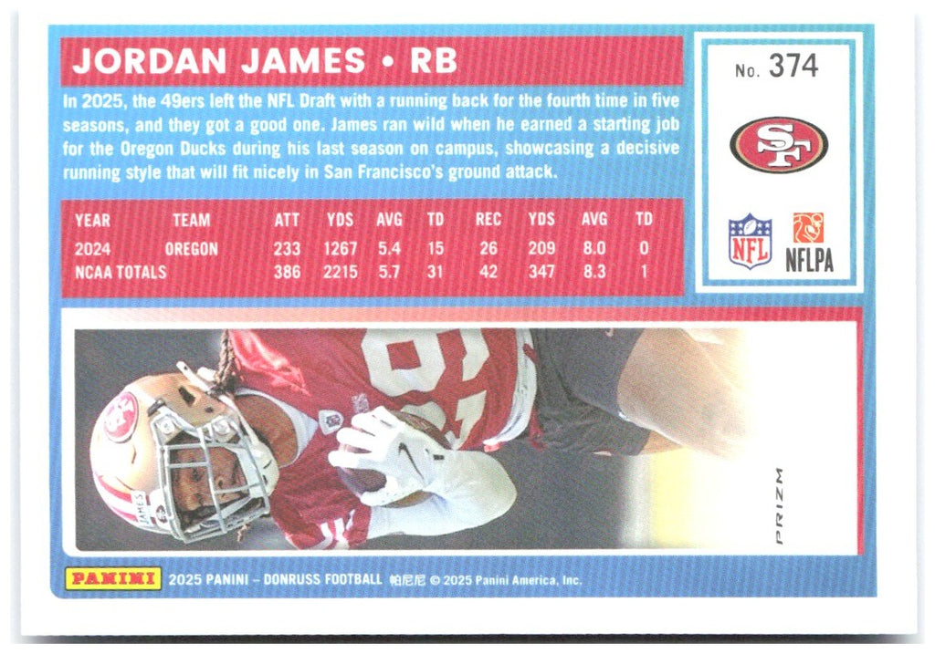 Jordan James Donruss Optic Rated Rookies Blue Scope 374 2025 San Francisco 49ers