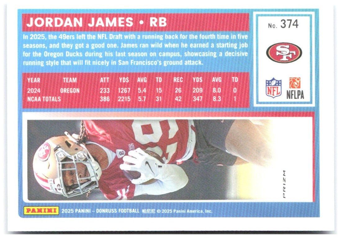 Jordan James Donruss Optic Rated Rookies Blue Scope 374 2025 San Francisco 49ers