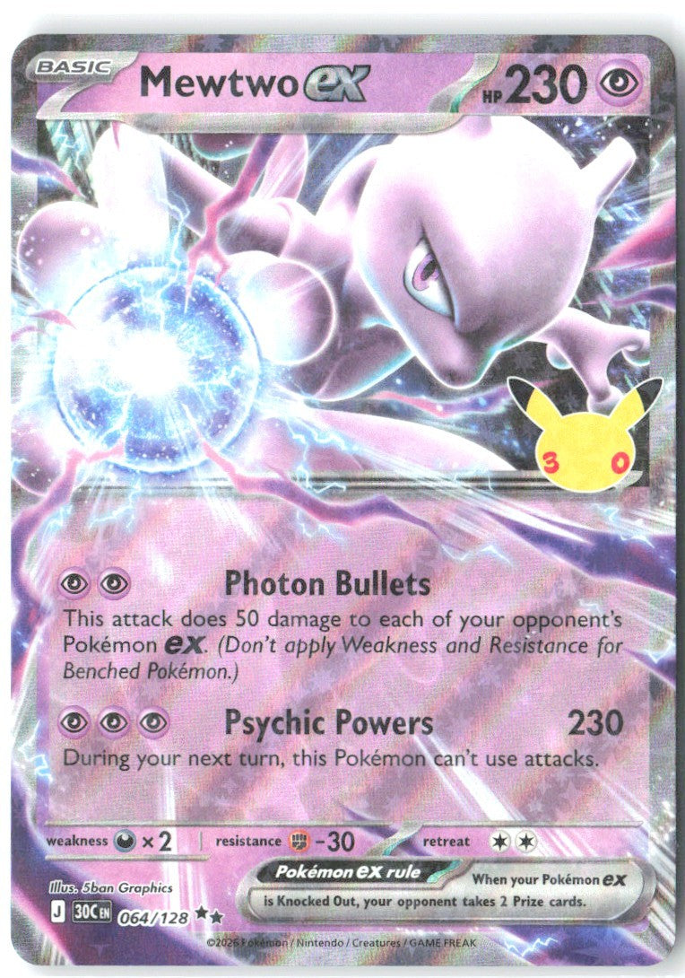 Mewtwo ex Holo Double Rare ME 30th Celebration 064/128 NM 5ban Graphics