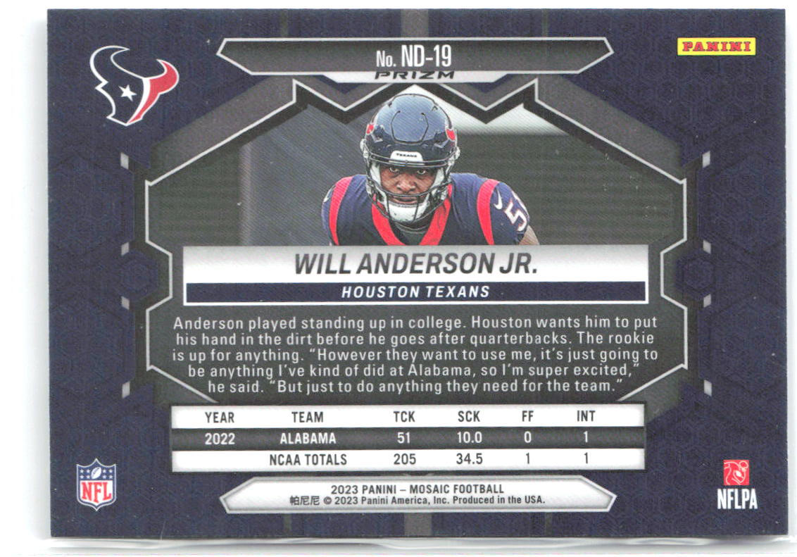 Will Anderson Jr. Panini Mosaic - Mosaic ND-19 2023 Houston Texans