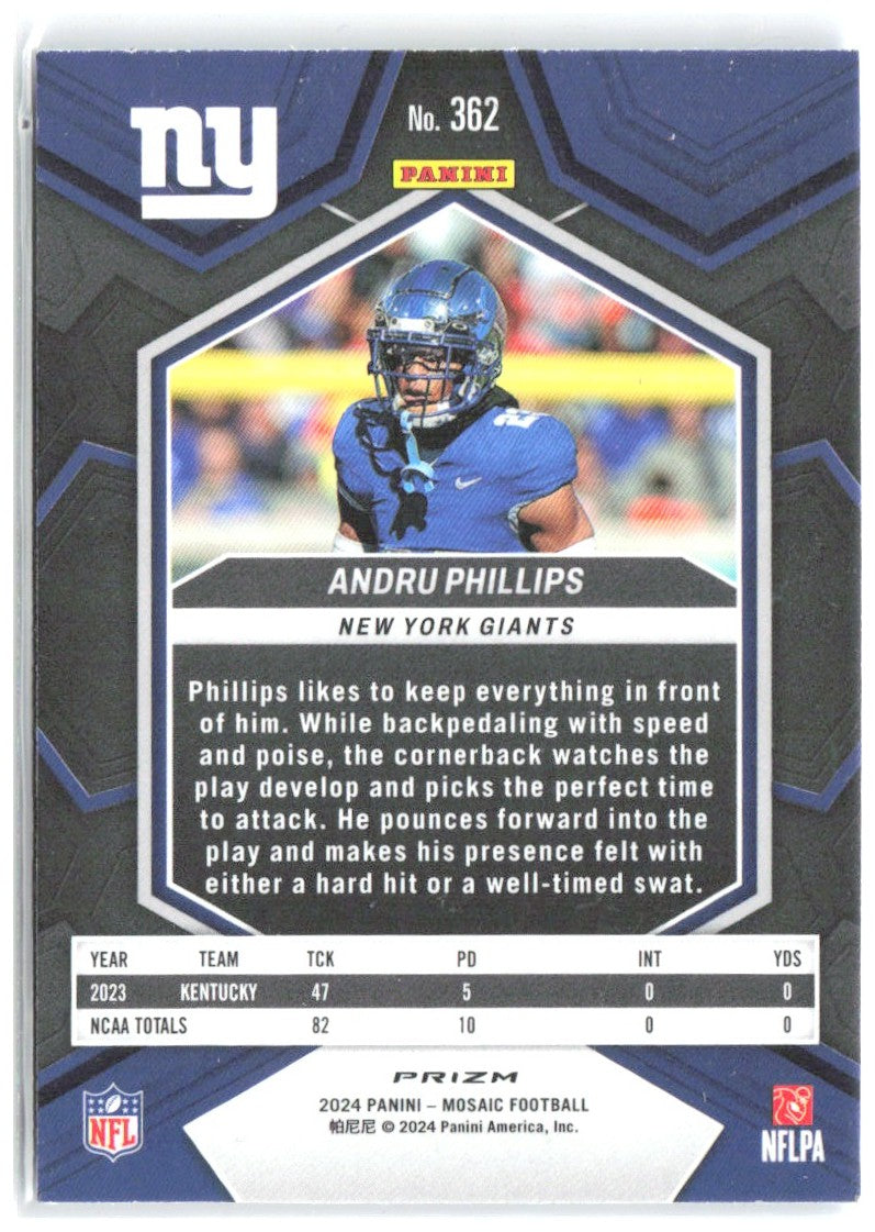 Andru Phillips Panini Mosaic - Mosaic Reactive Blue 362 2024 New York Giants