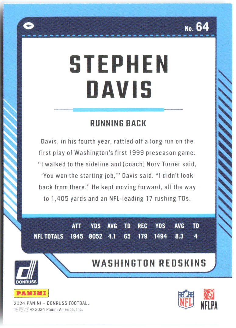 Stephen Davis Donruss 64 2024 Washington Redskins