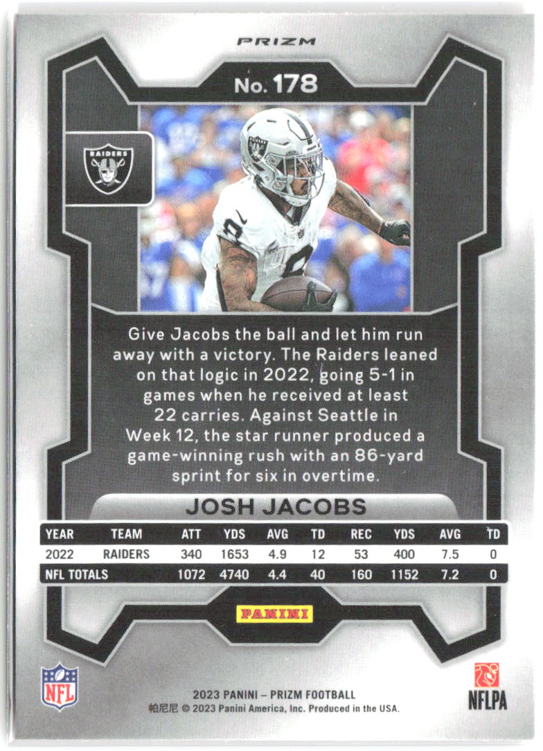 Josh Jacobs Panini Prizm - Lazer 178 2023 Las Vegas Raiders