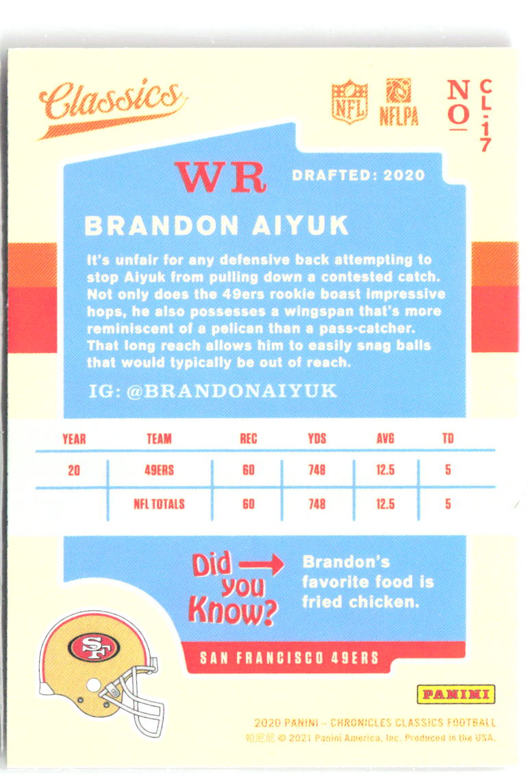Brandon Aiyuk Panini Chronicles - Classics CL-17 2020 San Francisco 49ers